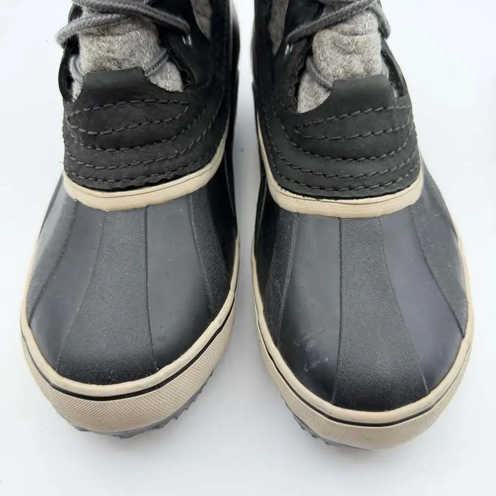 Sorel Sorelli Tall Waterproof Lace-Up Winter Boots in Black and Grey Felt